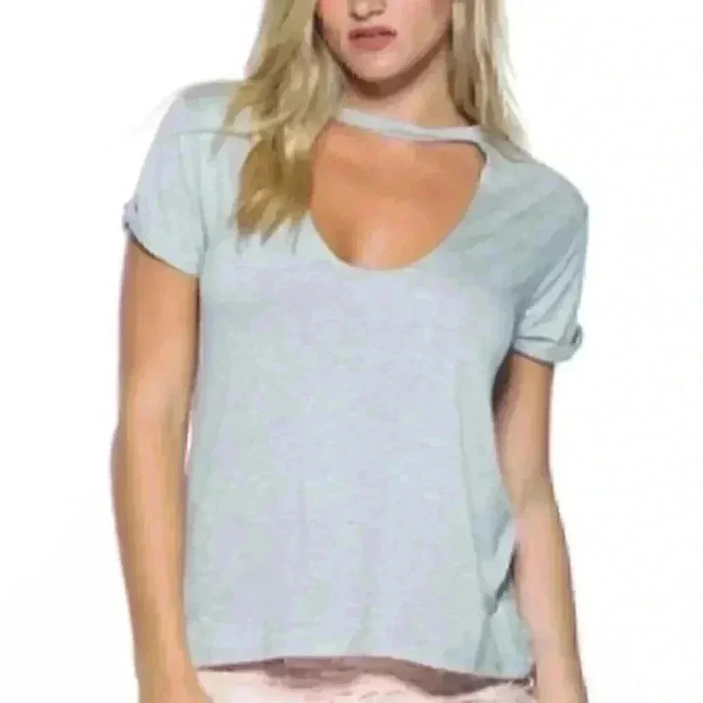 Casual Girl Choker neckline Tee - Gray